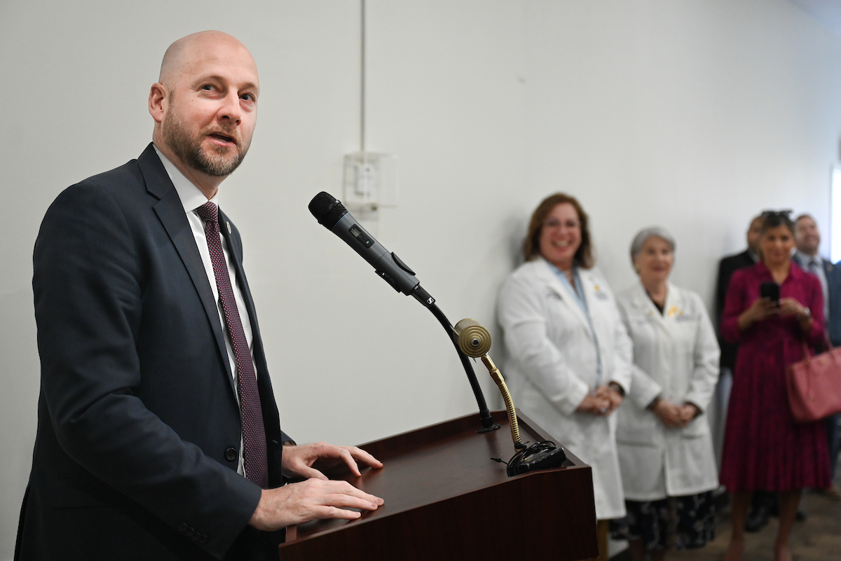 UTC faculty, staff and students, along with elected officials, attend the ribbon cutting for the Mobile Moc clinic Tuesday, Mar. 25, 2025 at the Rhea County Welcome Center.