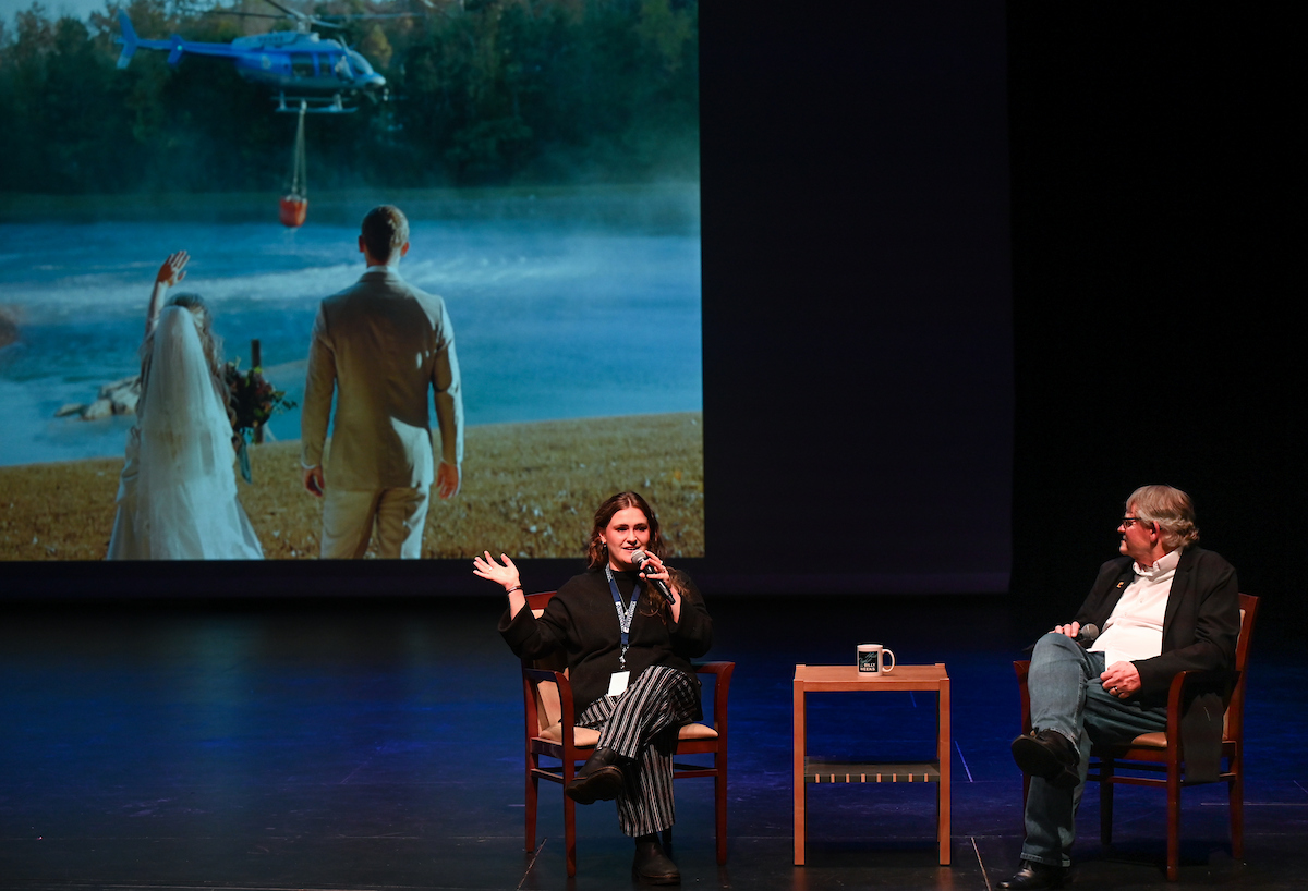 Jess Harris (left) and Billy Weeks on the Photo Night stage in the Roland Hayes Concert Hall. Photo by Angela Foster.