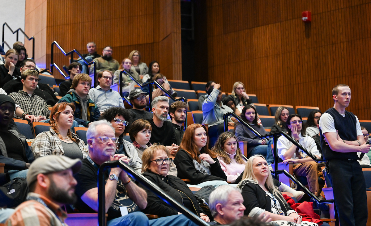 Students and professionals participate in the 10th annual Photo Night Wednesday, Mar. 5, 2025 in the Roland Hayes Auditorium.