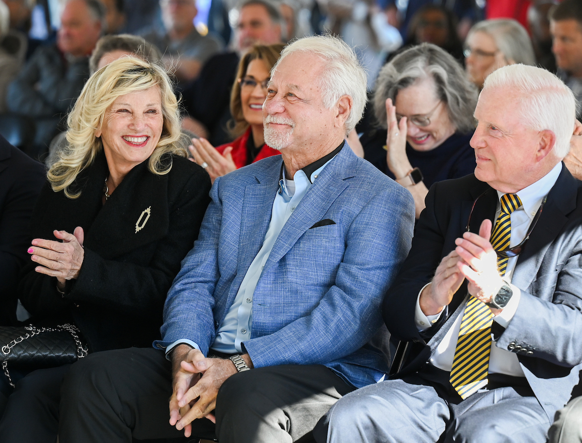 Officials attend a groundbreaking ceremony Monday, Mar. 3, 2025 for the addition to the Gary W. Rollins Business school.