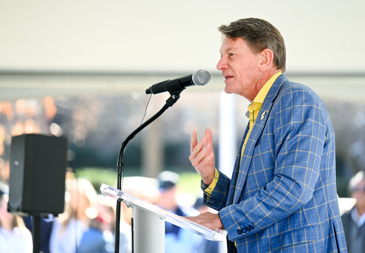 Officials attend a groundbreaking ceremony Monday, Mar. 3, 2025 for the addition to the Gary W. Rollins Business school.