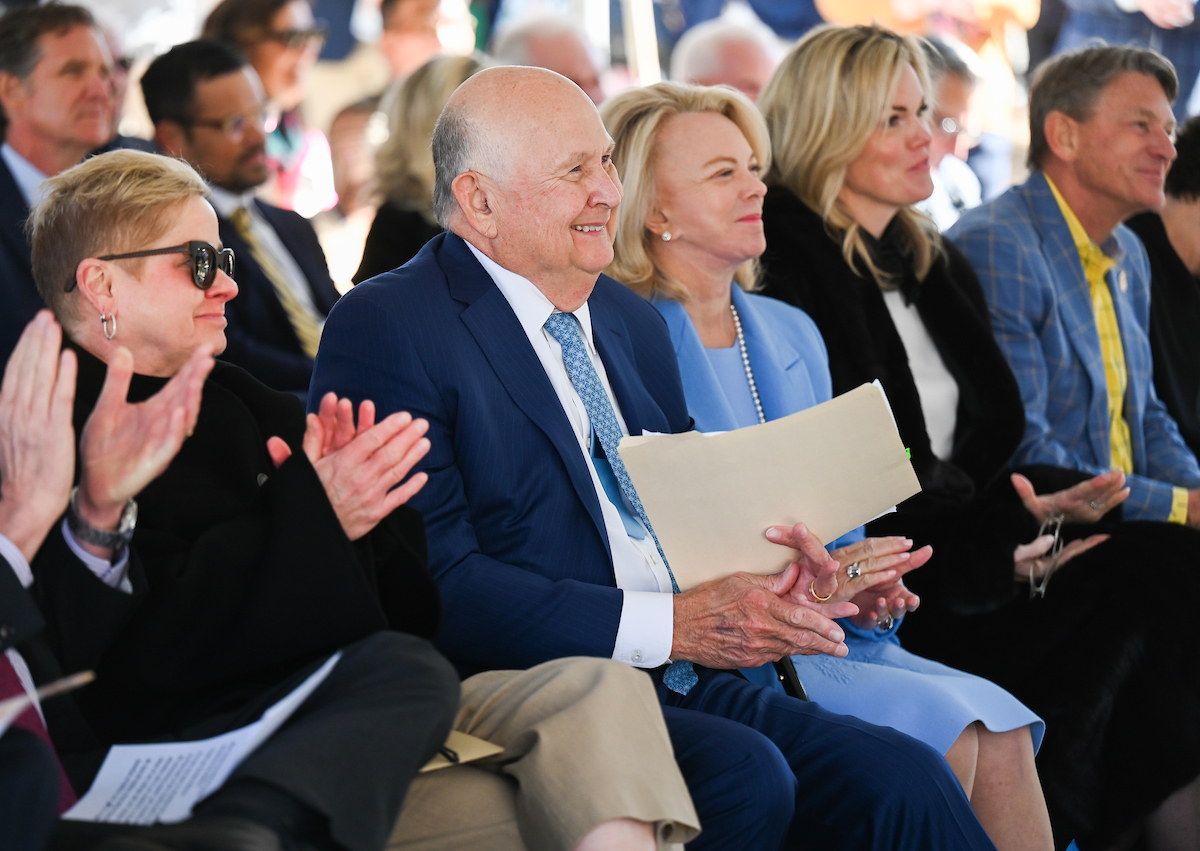 Officials attend a groundbreaking ceremony Monday, Mar. 3, 2025 for the addition to the Gary W. Rollins Business school.