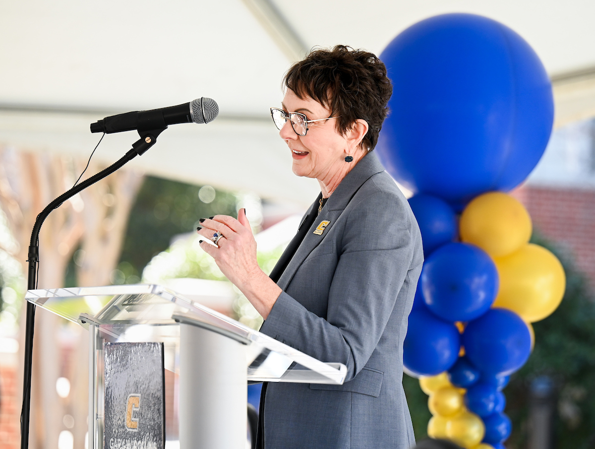 Officials attend a groundbreaking ceremony Monday, Mar. 3, 2025 for the addition to the Gary W. Rollins Business school.