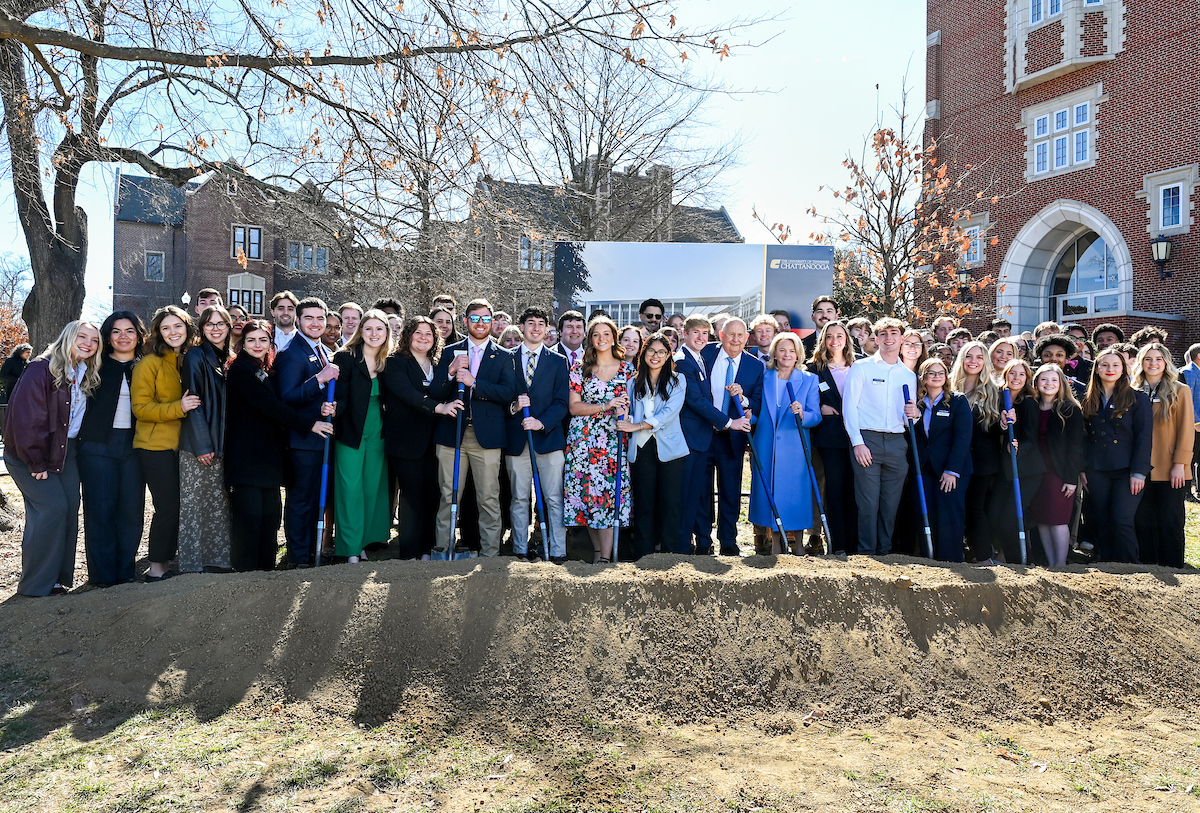 Officials attend a groundbreaking ceremony Monday, Mar. 3, 2025 for the addition to the Gary W. Rollins Business school.