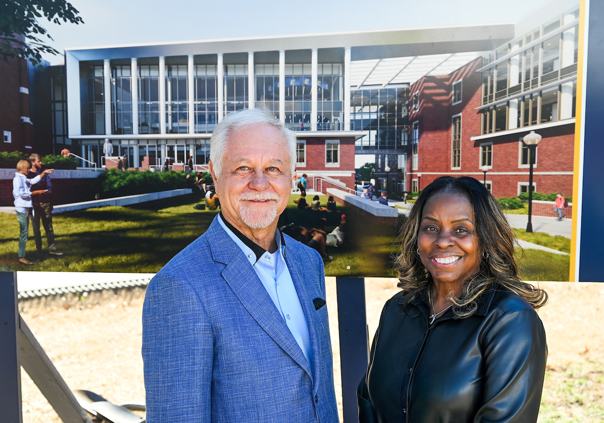 Officials attend a groundbreaking ceremony Monday, Mar. 3, 2025 for the addition to the Gary W. Rollins Business school.