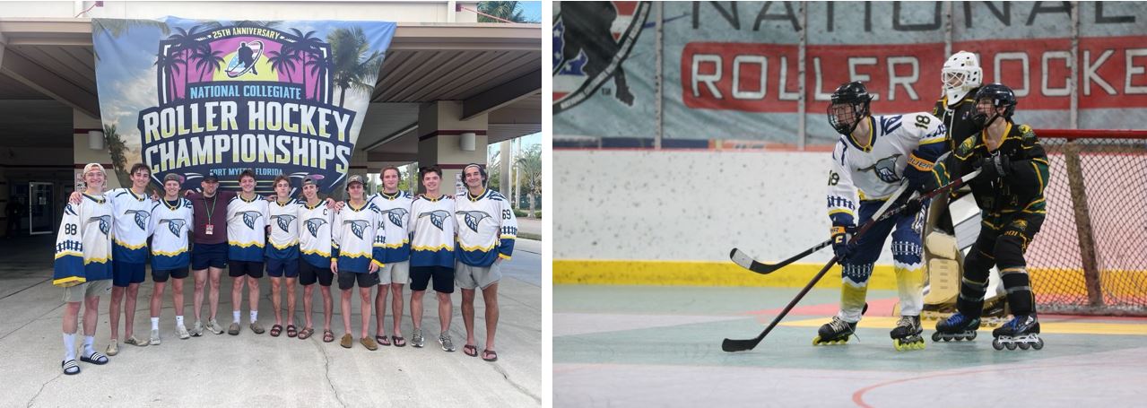 The UTC Club Roller Hockey team, including Trevor Jolley (right photo), traveled to Florida for the national collegiate championships. Photos courtesy of Trevor Jolley.