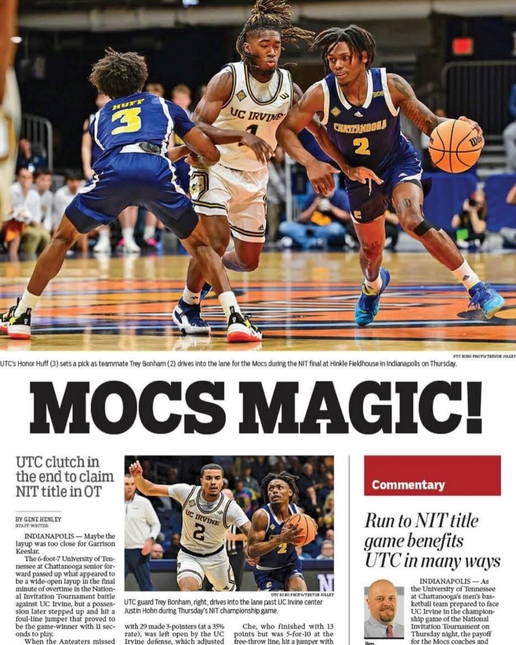 Chattanooga Times Free Press sports section cover from April 4, 2025, Reproduced with permission of the Chattanooga Times Free Press. Photos by Trevor Jolley.