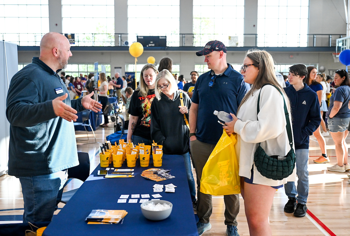 People attend Blue and Gold Preview on Saturday, Apr. 5, 2025 in the ARC.