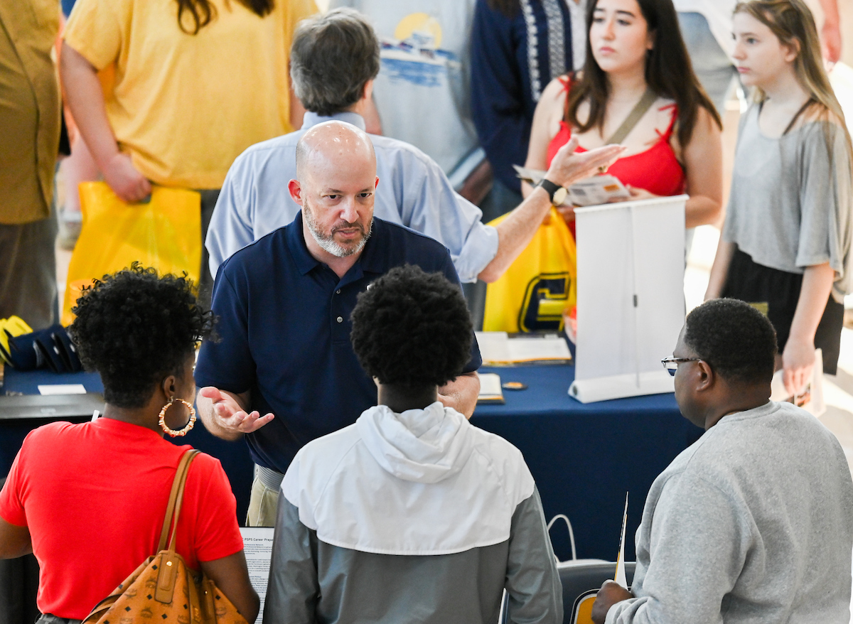 People attend Blue and Gold Preview on Saturday, Apr. 5, 2025 in the ARC.