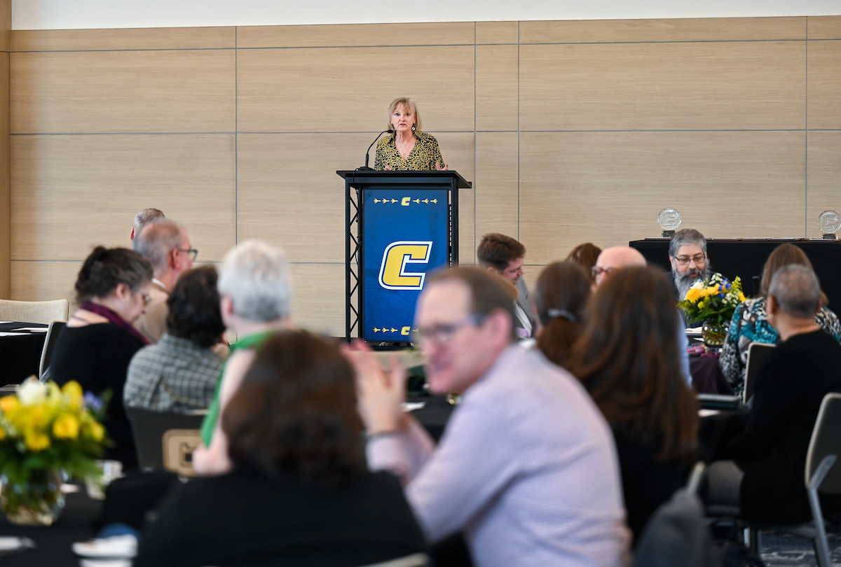 Faculty members attend the Faculty Awards Ceremony Tuesday, Apr. 22, 2025 in the Wolford Family Center.