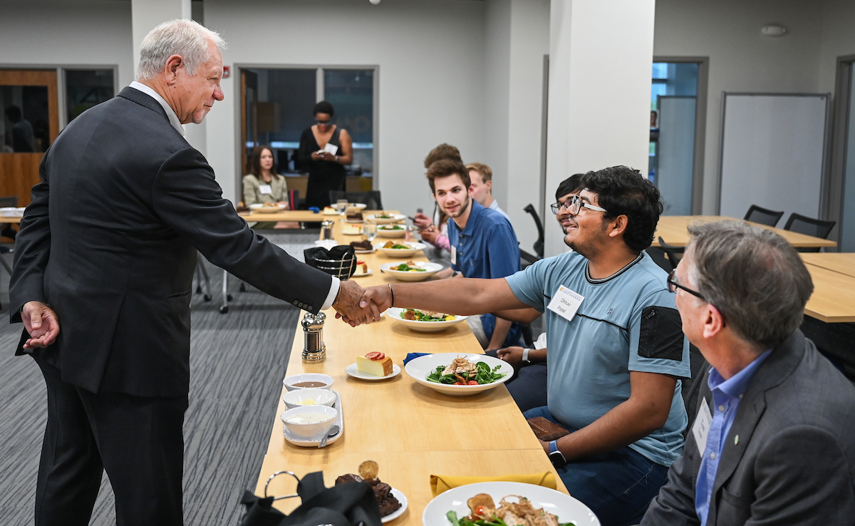 Max Fuller attends a luncheon in his honor Monday, Apr. 21, 2025 in the Max Fuller Center for Innovation and Entrepreneurship.