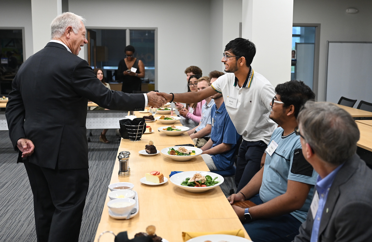 Max Fuller attends a luncheon in his honor Monday, Apr. 21, 2025 in the Max Fuller Center for Innovation and Entrepreneurship.