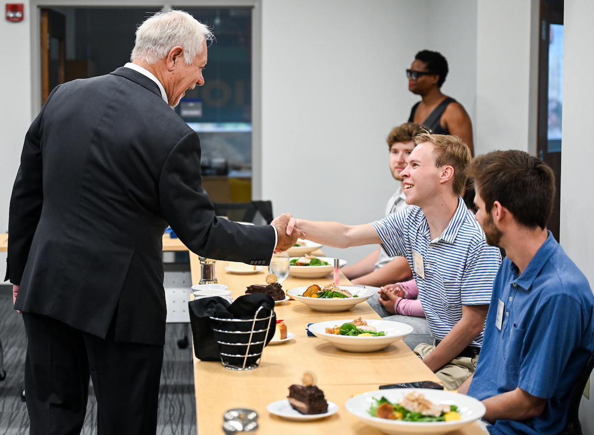 Max Fuller attends a luncheon in his honor Monday, Apr. 21, 2025 in the Max Fuller Center for Innovation and Entrepreneurship.