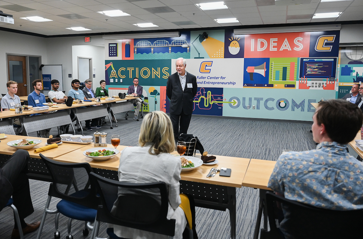 Max Fuller attends a luncheon in his honor Monday, Apr. 21, 2025 in the Max Fuller Center for Innovation and Entrepreneurship.