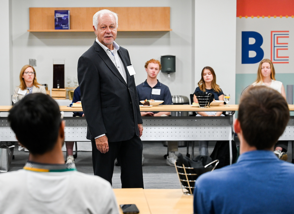 Max Fuller attends a luncheon in his honor Monday, Apr. 21, 2025 in the Max Fuller Center for Innovation and Entrepreneurship.