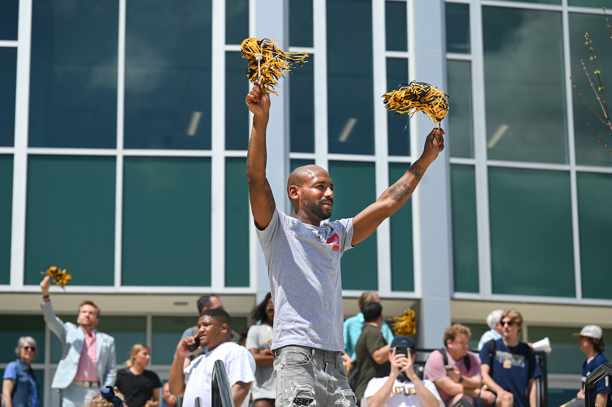 Men’s basketball team members return to McKenzie Arena Friday, Apr. 4, 2025 after winning the NIT tournament in Indianapolis, IN.