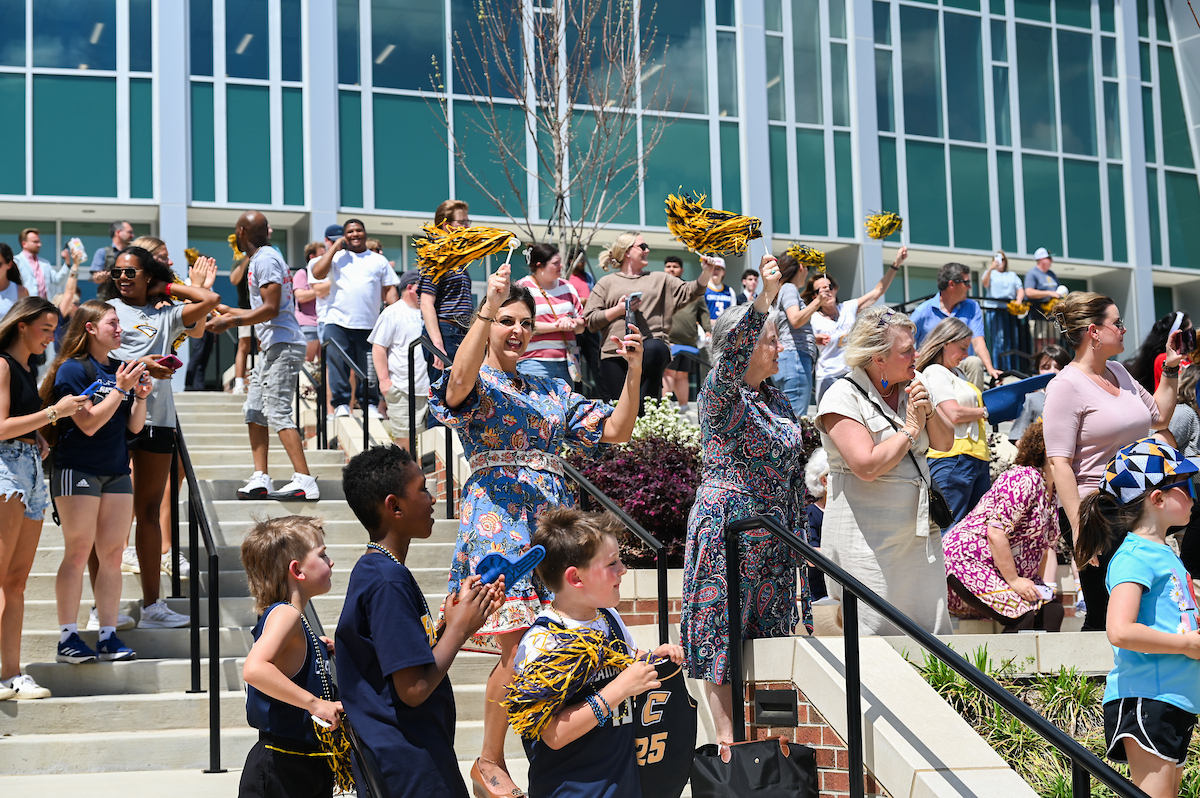 Men’s basketball team members return to McKenzie Arena Friday, Apr. 4, 2025 after winning the NIT tournament in Indianapolis, IN.