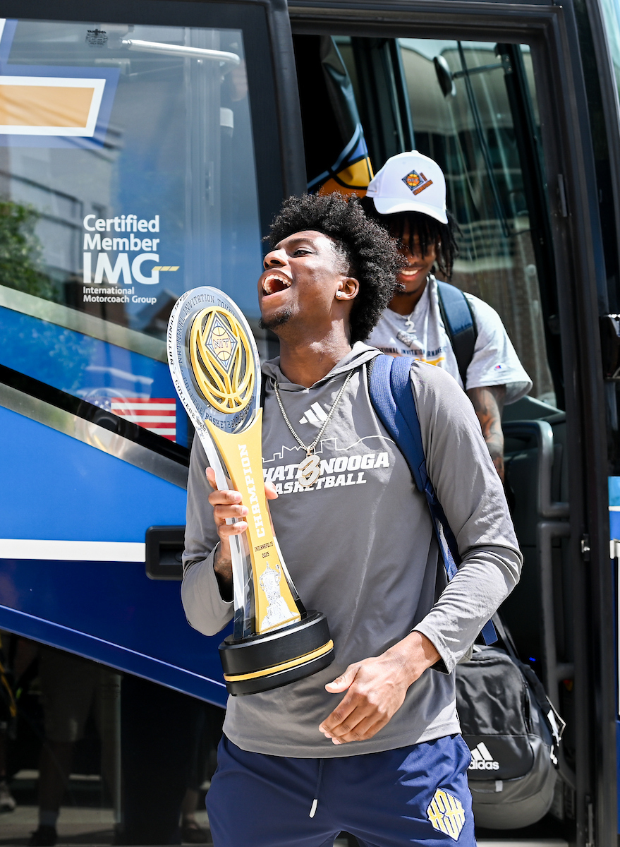 Men’s basketball team members return to McKenzie Arena Friday, Apr. 4, 2025 after winning the NIT tournament in Indianapolis, IN.