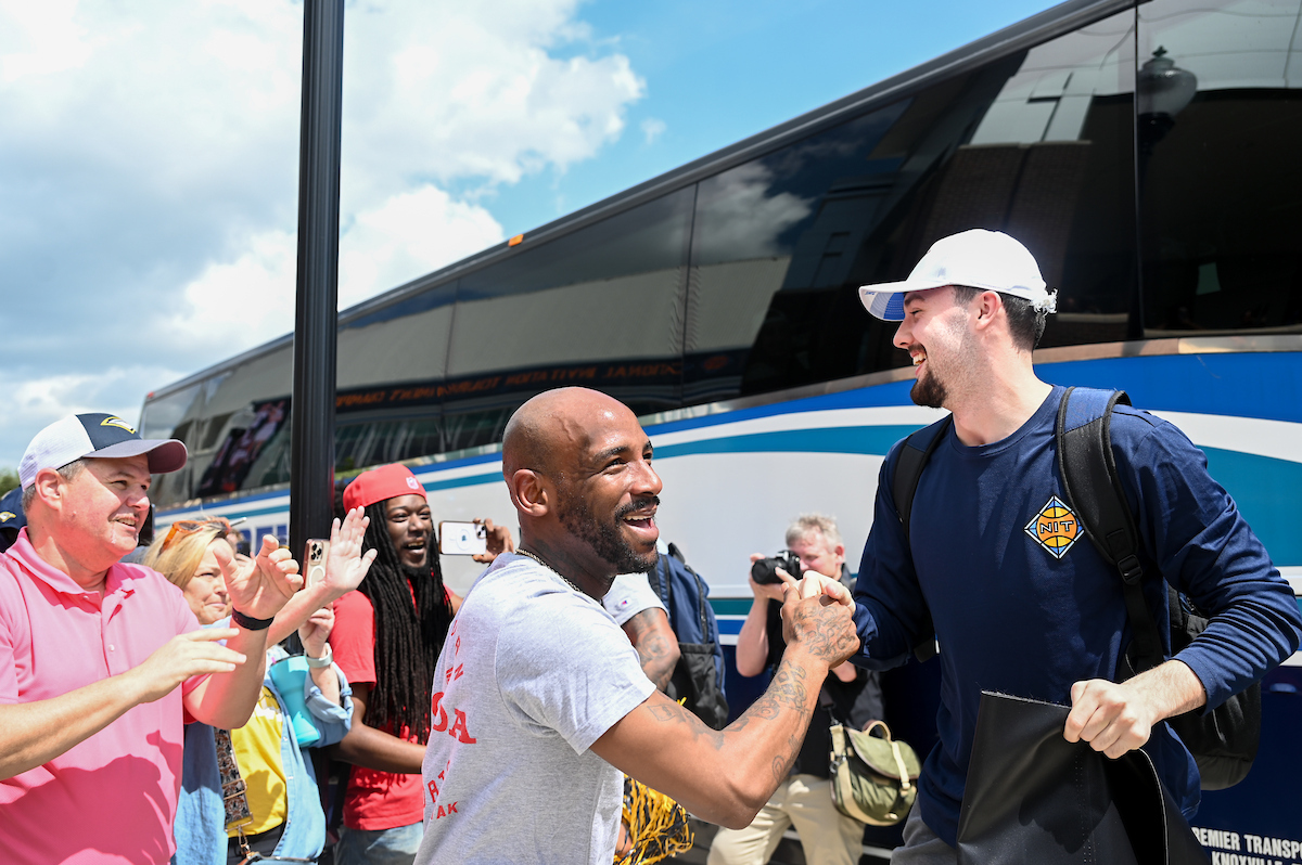 Men’s basketball team members return to McKenzie Arena Friday, Apr. 4, 2025 after winning the NIT tournament in Indianapolis, IN.