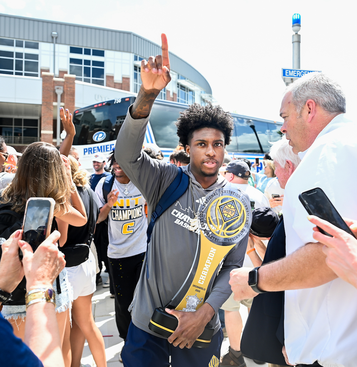 Men’s basketball team members return to McKenzie Arena Friday, Apr. 4, 2025 after winning the NIT tournament in Indianapolis, IN.