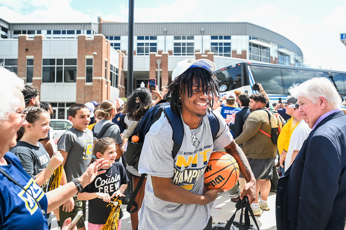 Men’s basketball team members return to McKenzie Arena Friday, Apr. 4, 2025 after winning the NIT tournament in Indianapolis, IN.