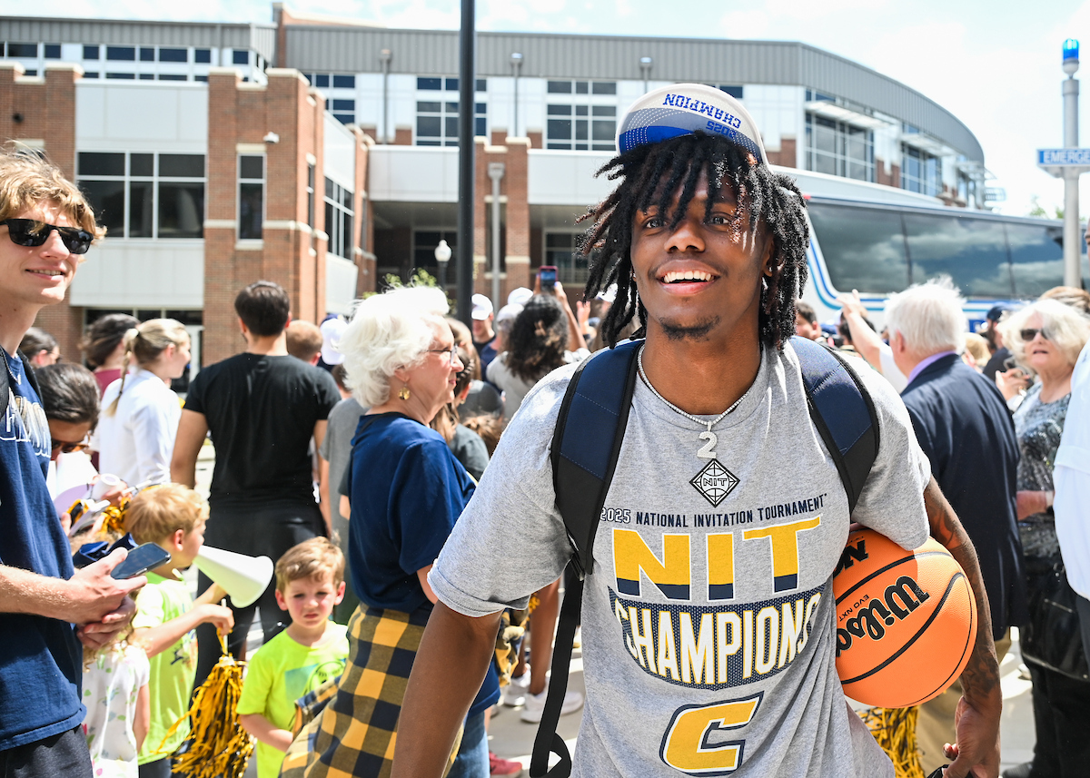 Men’s basketball team members return to McKenzie Arena Friday, Apr. 4, 2025 after winning the NIT tournament in Indianapolis, IN.