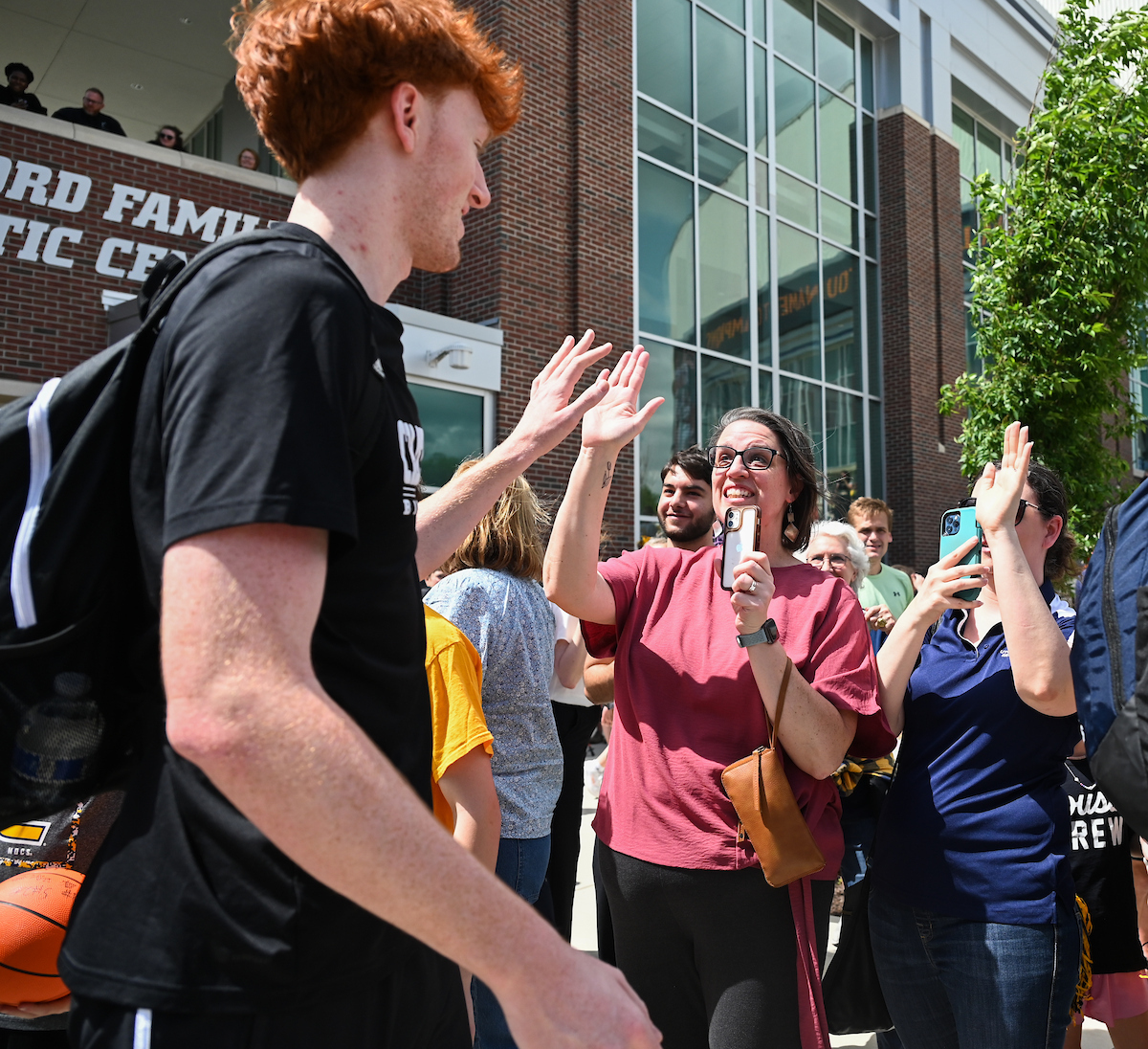 Men’s basketball team members return to McKenzie Arena Friday, Apr. 4, 2025 after winning the NIT tournament in Indianapolis, IN.