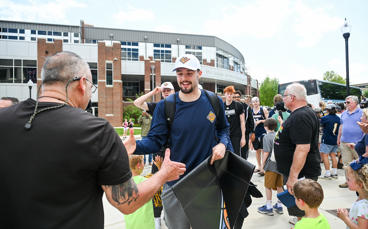 Men’s basketball team members return to McKenzie Arena Friday, Apr. 4, 2025 after winning the NIT tournament in Indianapolis, IN.