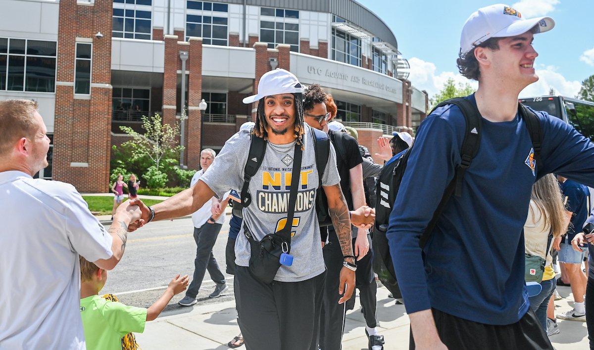 Men’s basketball team members return to McKenzie Arena Friday, Apr. 4, 2025 after winning the NIT tournament in Indianapolis, IN.