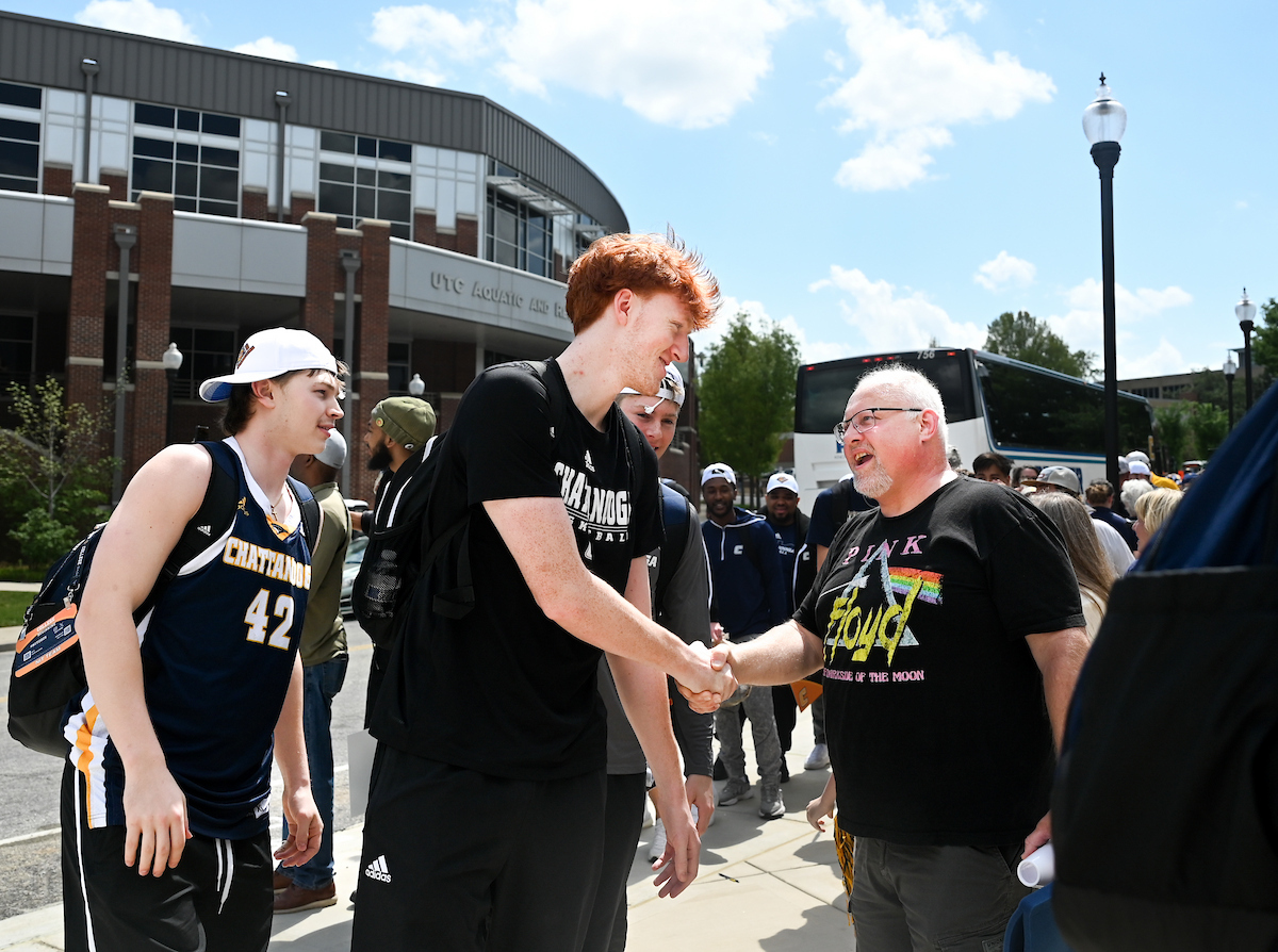Men’s basketball team members return to McKenzie Arena Friday, Apr. 4, 2025 after winning the NIT tournament in Indianapolis, IN.