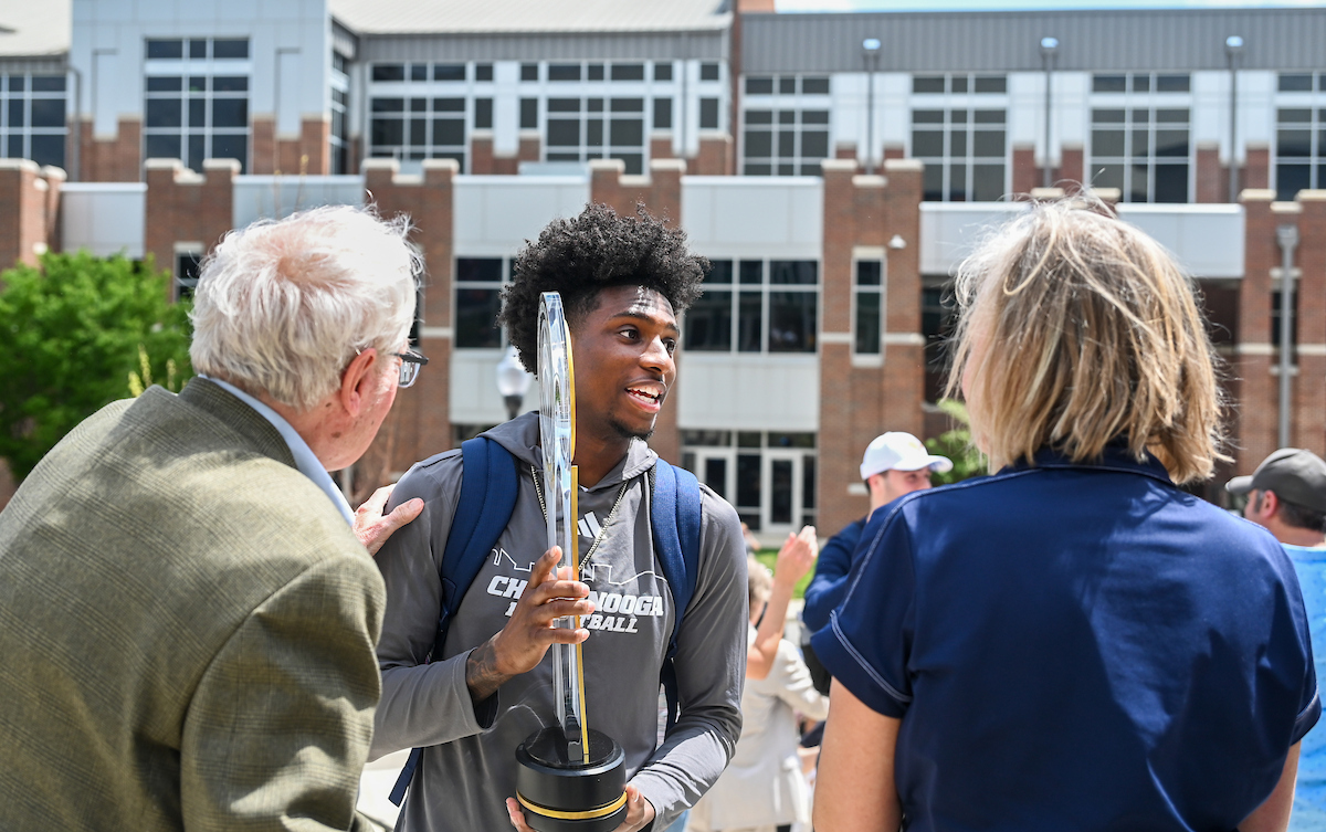 Men’s basketball team members return to McKenzie Arena Friday, Apr. 4, 2025 after winning the NIT tournament in Indianapolis, IN.