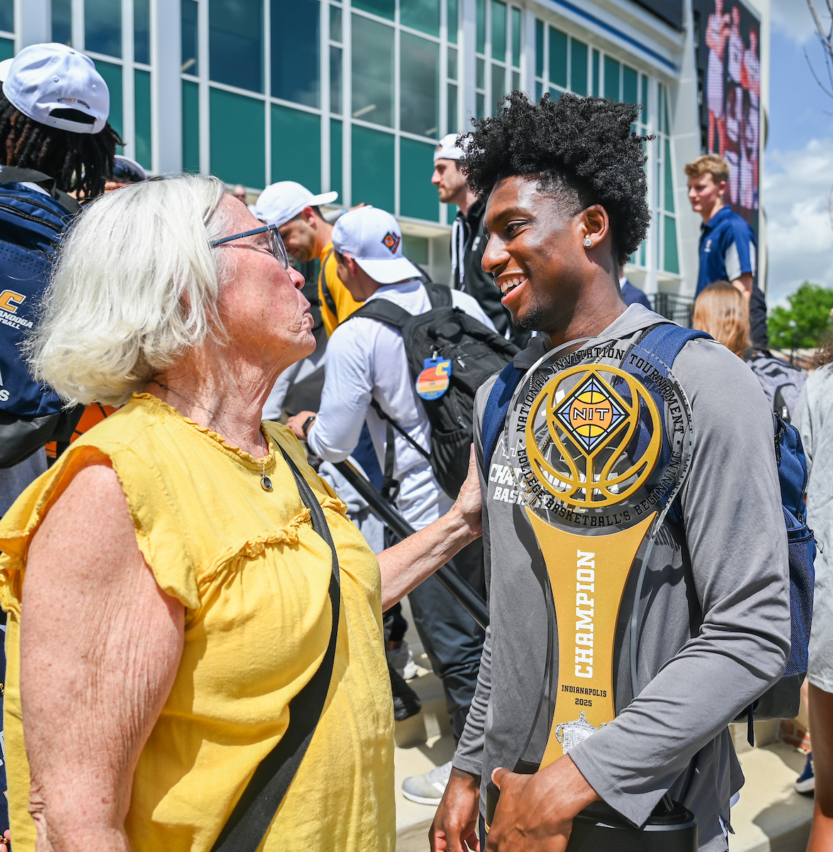 Men’s basketball team members return to McKenzie Arena Friday, Apr. 4, 2025 after winning the NIT tournament in Indianapolis, IN.