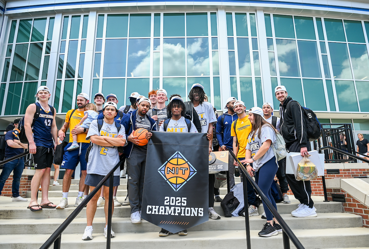 Men’s basketball team members return to McKenzie Arena Friday, Apr. 4, 2025 after winning the NIT tournament in Indianapolis, IN.