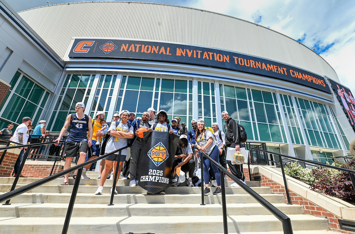 Men’s basketball team members return to McKenzie Arena Friday, Apr. 4, 2025 after winning the NIT tournament in Indianapolis, IN.