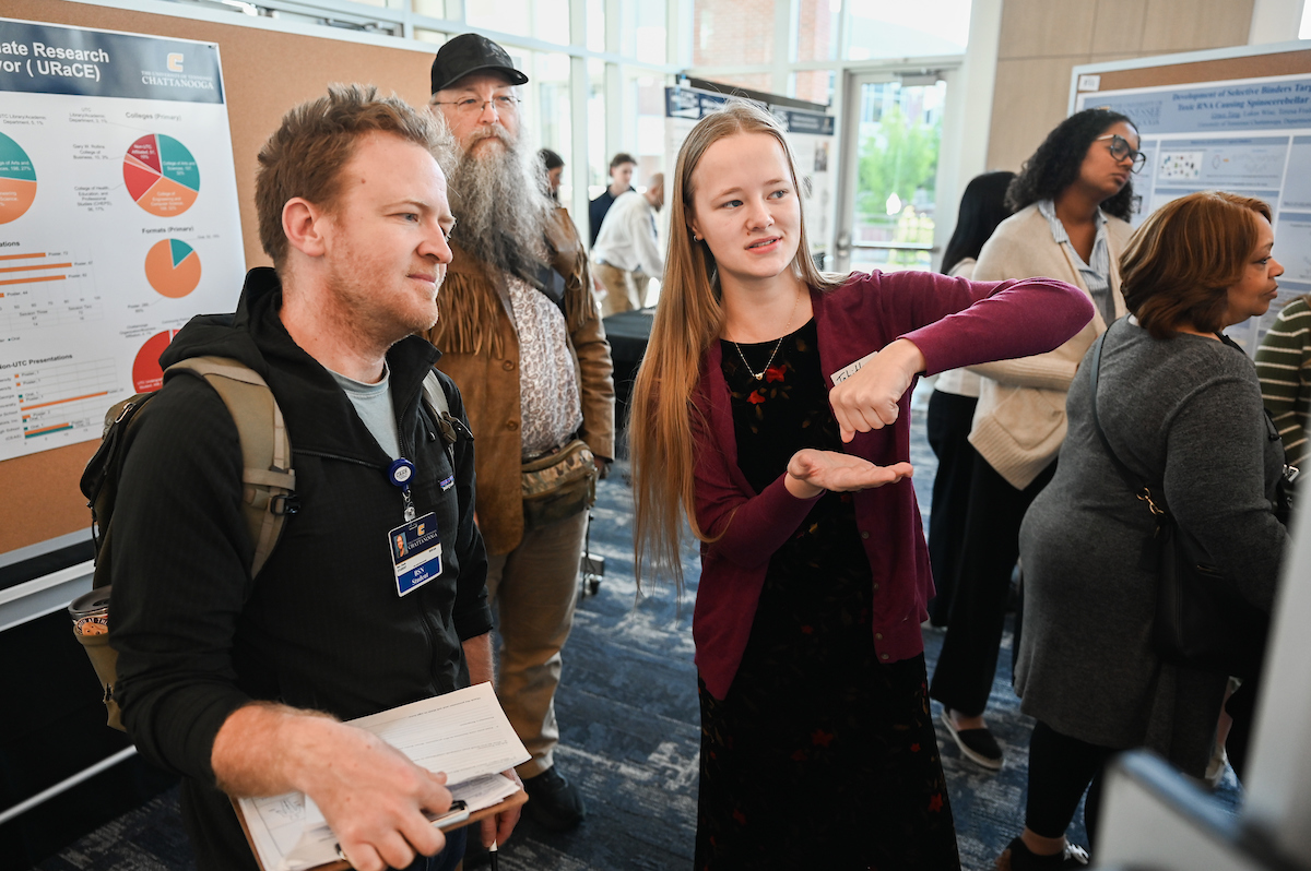 People attend the Spring Research and Arts Conference Wednesday, Apr. 9, 2025 in the Wolford Family Center.