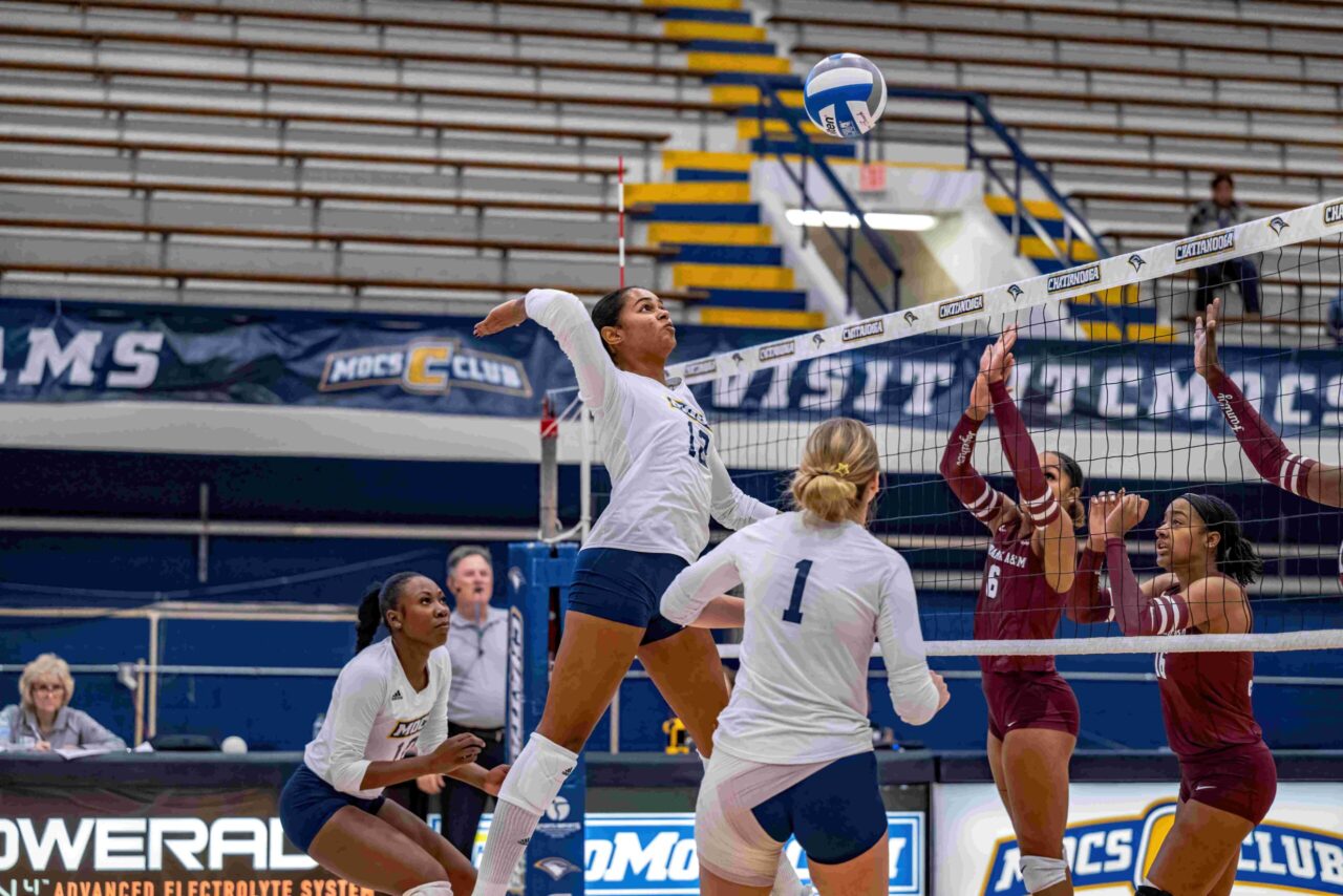 Baez-Carlo on the court as a member of the Mocs volleyball team.