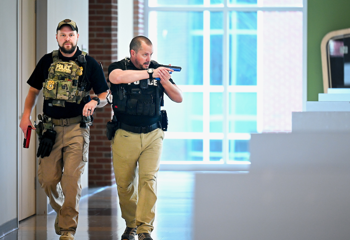 Several agencies participate in police training, Thursday, May 29, 2025 in the library.