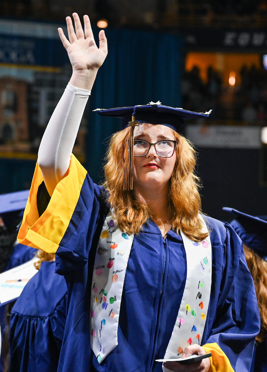 Students attend the first of two undergraduate ceremonies Saturday, May 3, 2025 in McKenzie Arena at the University of Tennessee at Chattanooga.