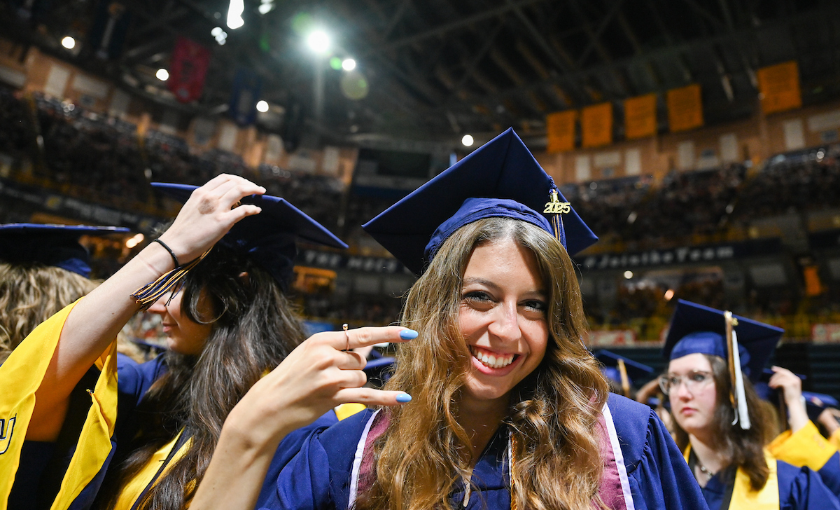 Students attend the first of two undergraduate ceremonies Saturday, May 3, 2025 in McKenzie Arena at the University of Tennessee at Chattanooga.