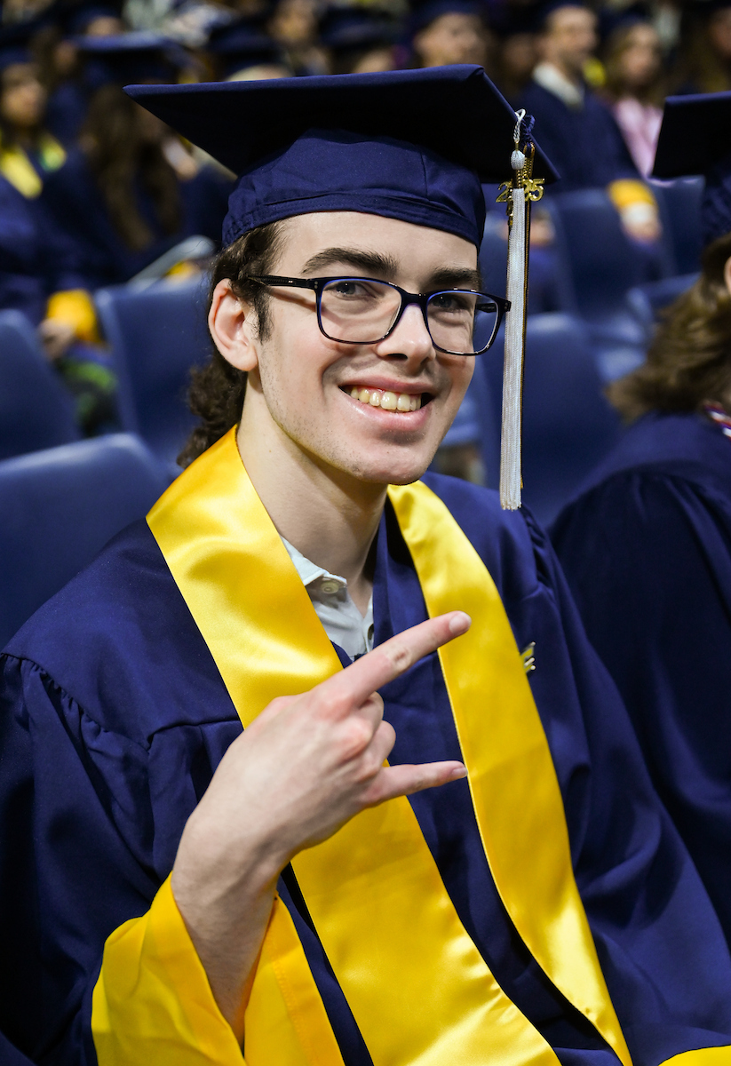 Students attend the first of two undergraduate ceremonies Saturday, May 3, 2025 in McKenzie Arena at the University of Tennessee at Chattanooga.