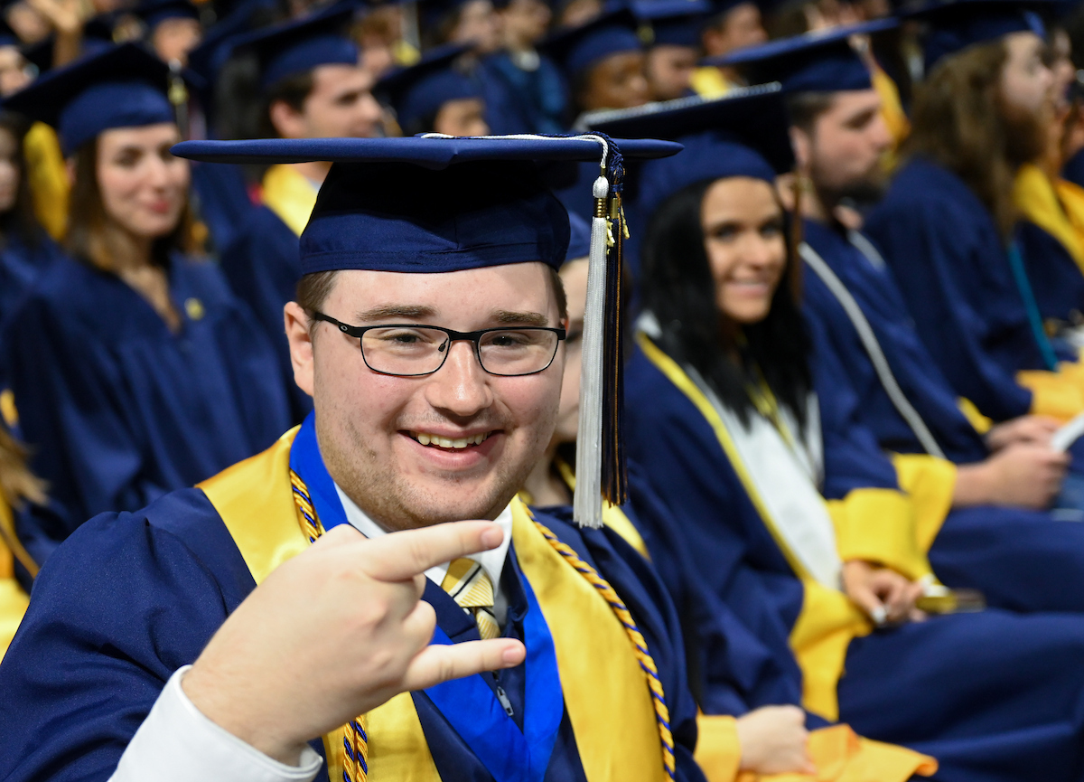 Students attend the first of two undergraduate ceremonies Saturday, May 3, 2025 in McKenzie Arena at the University of Tennessee at Chattanooga.