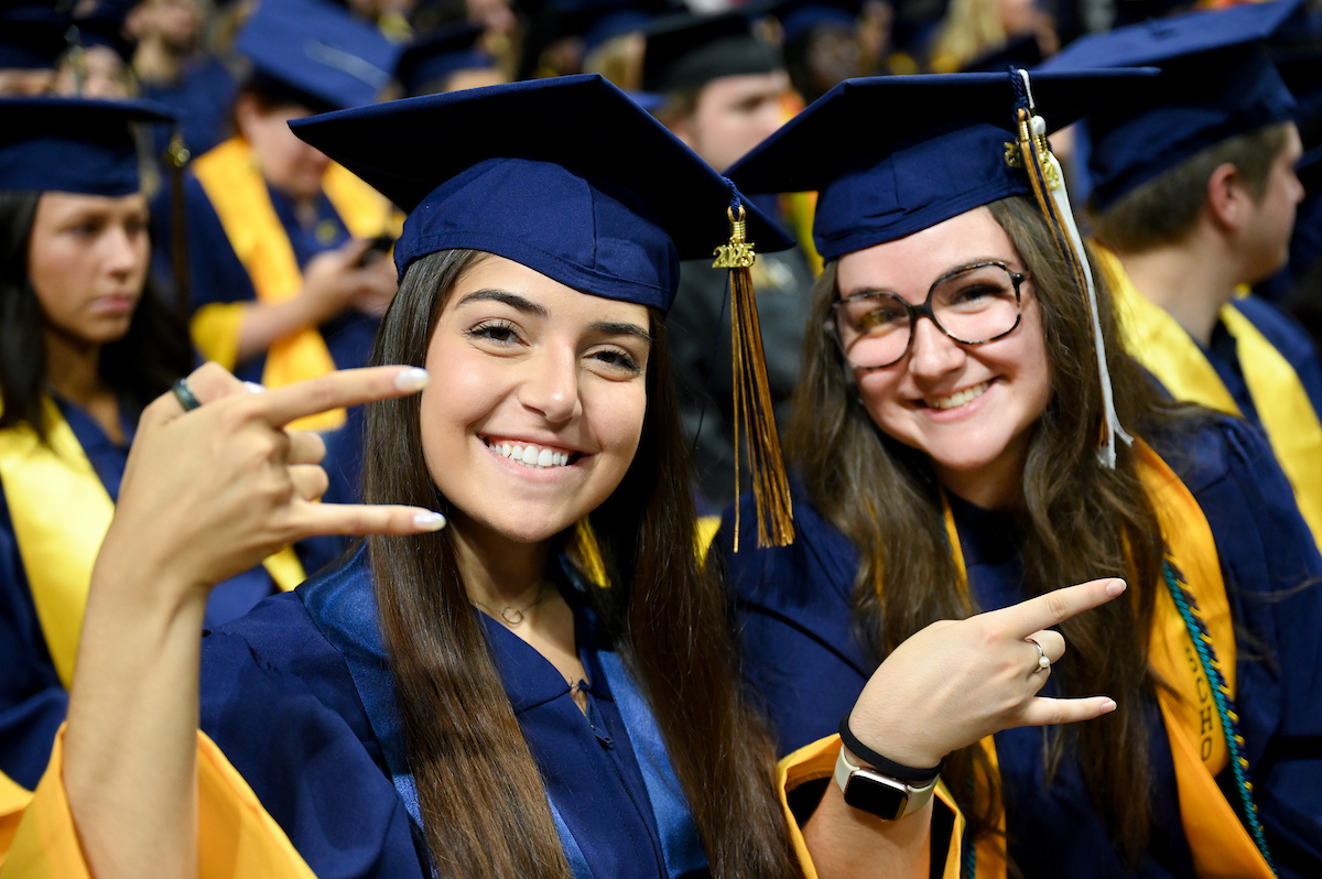 Students attend the first of two undergraduate ceremonies Saturday, May 3, 2025 in McKenzie Arena at the University of Tennessee at Chattanooga.