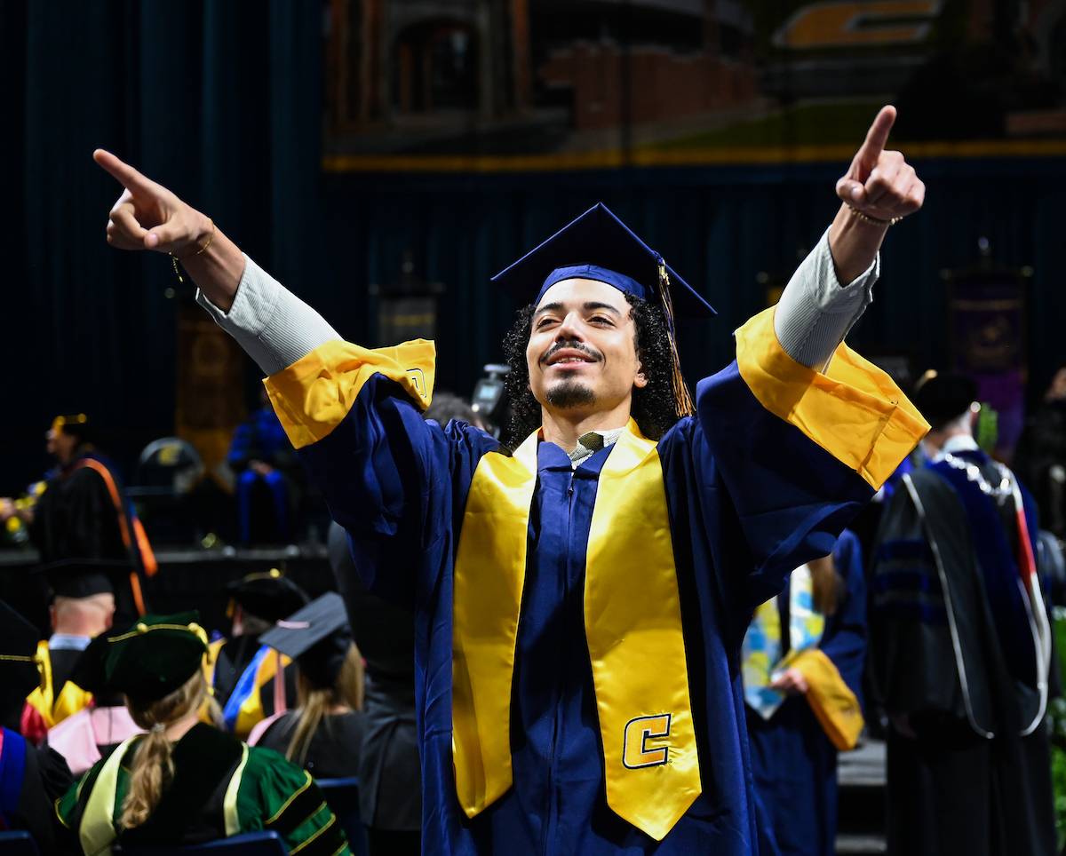 Students attend the first of two undergraduate ceremonies Saturday, May 3, 2025 in McKenzie Arena at the University of Tennessee at Chattanooga.
