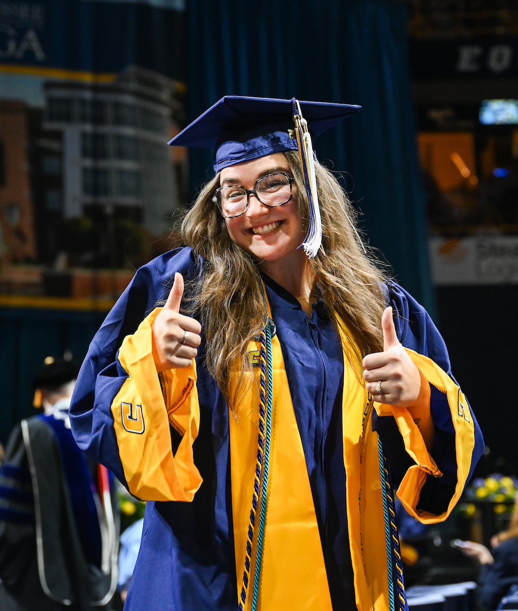 Students attend the first of two undergraduate ceremonies Saturday, May 3, 2025 in McKenzie Arena at the University of Tennessee at Chattanooga.