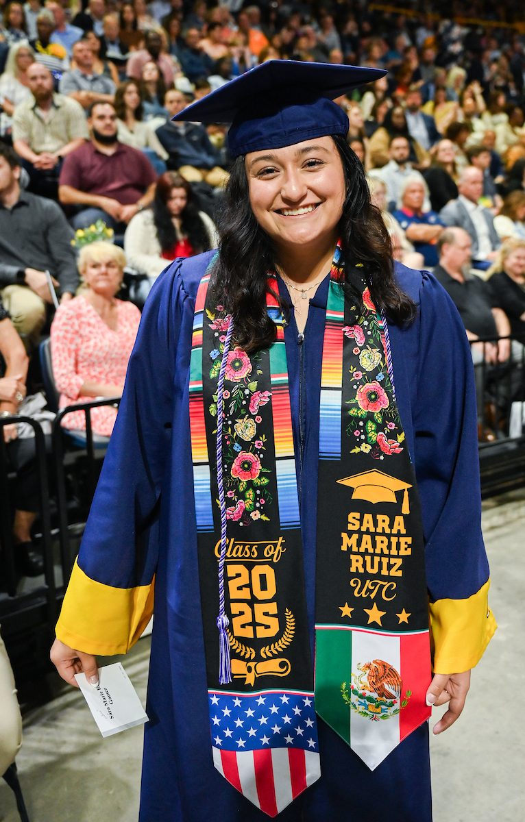 Students attend the first of two undergraduate ceremonies Saturday, May 3, 2025 in McKenzie Arena at the University of Tennessee at Chattanooga.