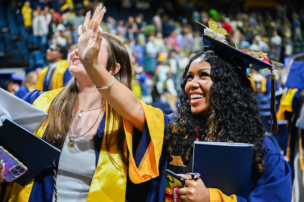 Students attend the first of two undergraduate ceremonies Saturday, May 3, 2025 in McKenzie Arena at the University of Tennessee at Chattanooga.
