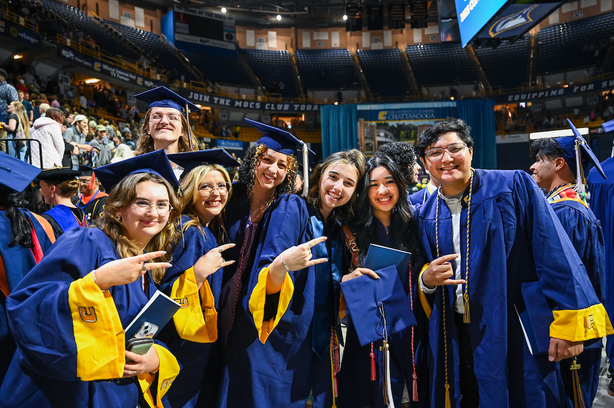 Students attend the first of two undergraduate ceremonies Saturday, May 3, 2025 in McKenzie Arena at the University of Tennessee at Chattanooga.
