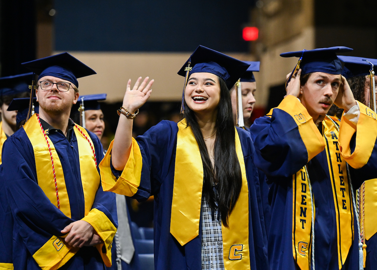 Students attend the first of two undergraduate ceremonies Saturday, May 3, 2025 in McKenzie Arena at the University of Tennessee at Chattanooga.