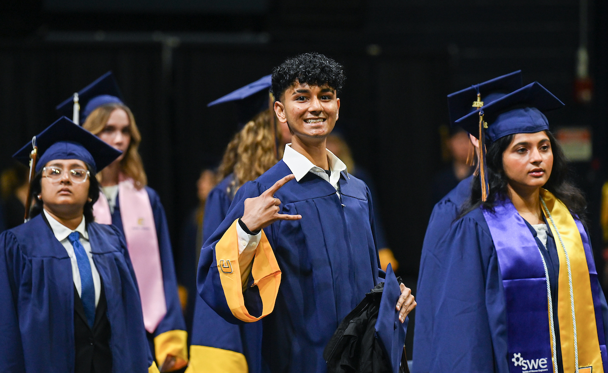 Students attend the first of two undergraduate ceremonies Saturday, May 3, 2025 in McKenzie Arena at the University of Tennessee at Chattanooga.