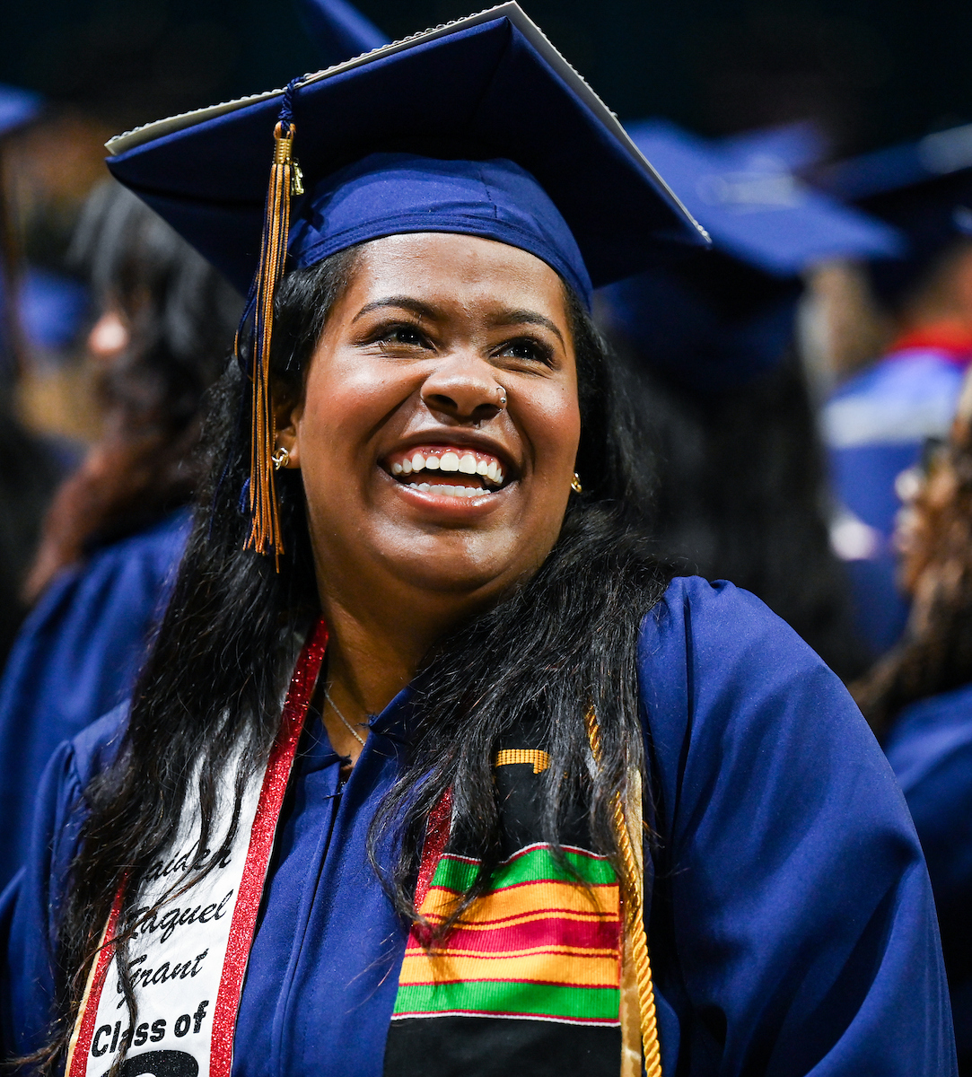 Raquel Grant smiles during the first of two undergraduate ceremonies Saturday, May 3, 2025 in McKenzie Arena at the University of Tennessee at Chattanooga.